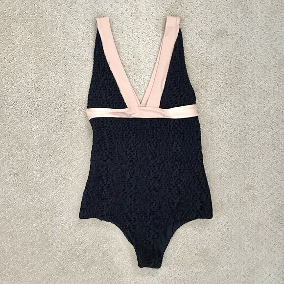 Tori Praver Isabella Smocked One-Piece Swimsuit in Crete Colorblock Size Small - Picture 2 of 9